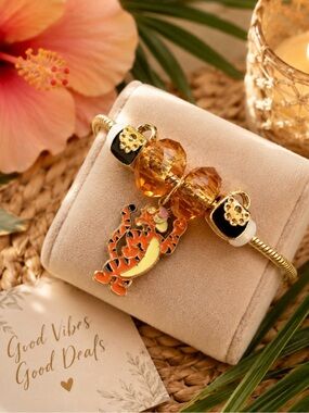 Gold and Orange Tigger Charm Bracelet - Women Jewelry